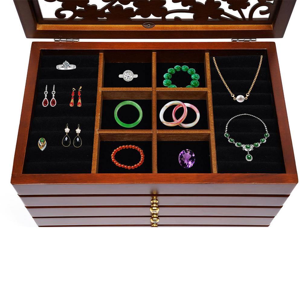 Dark Green 3-Layers Flannel Jewelry Storage Box 9.45 in. x 6.69 in.