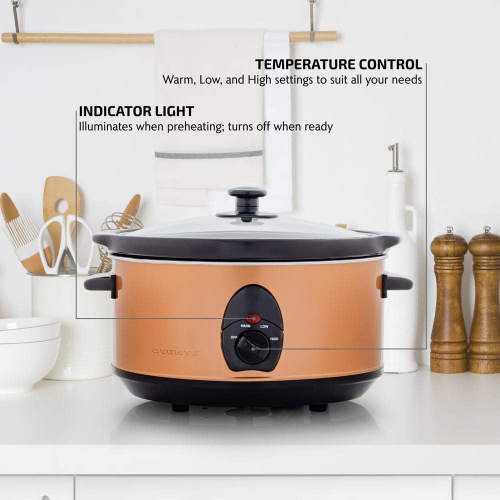 Stainless Steel Electric Slow Cooker with Heat-Tempered Glass Lid, Adjustable Temperature Control 3.7 Qt.