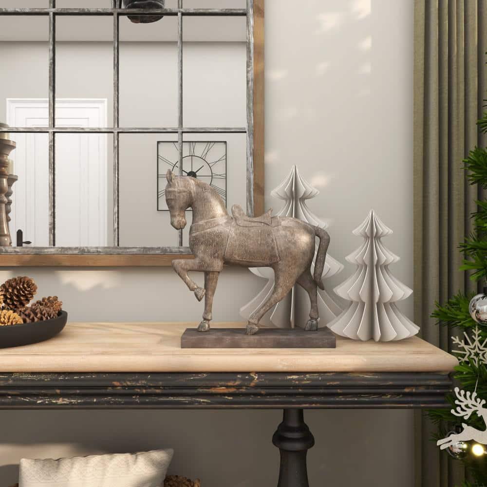 Brown Polystone Prancing Horse Sculpture 4 in. x 15 in.
