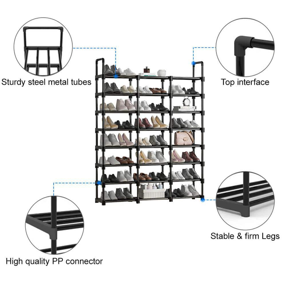 Black Metal Shoe Rack 57 in. H 48-Pair 8-Tier