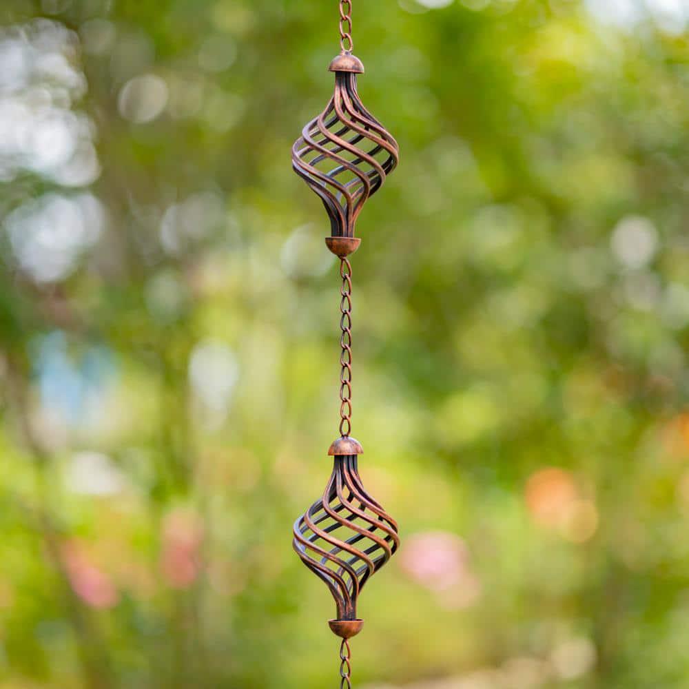 Antique Bronze Rain Chain with Abstract Swirls 76 Inch Long