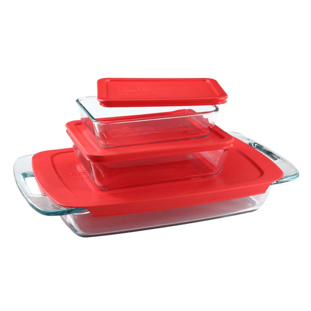 Bake N Store 6-Piece Glass Bakeware and Storage Set with Red Lids
