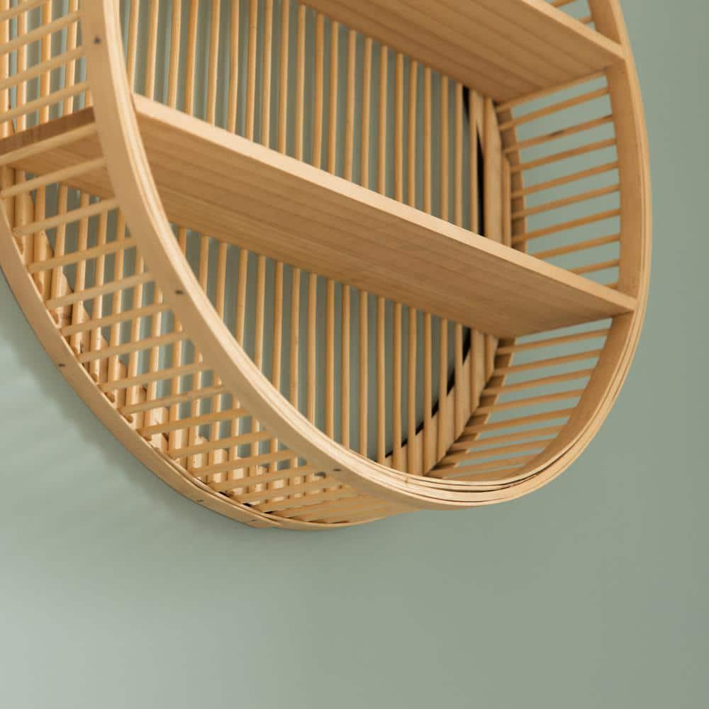 Decorative Rattan Round Display Shelf With 2 Shelves For The Dining Room, Living Room, Or Office