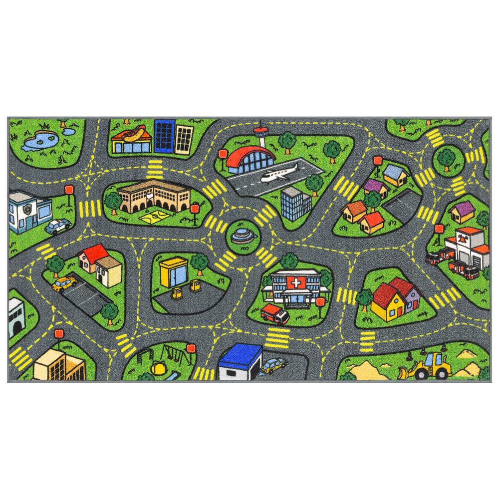 Multi-Color Kids and Children Bedroom and Playroom Retro City Traffic Car Road Educational and Game 2 ft.x5 ft. Area Rug