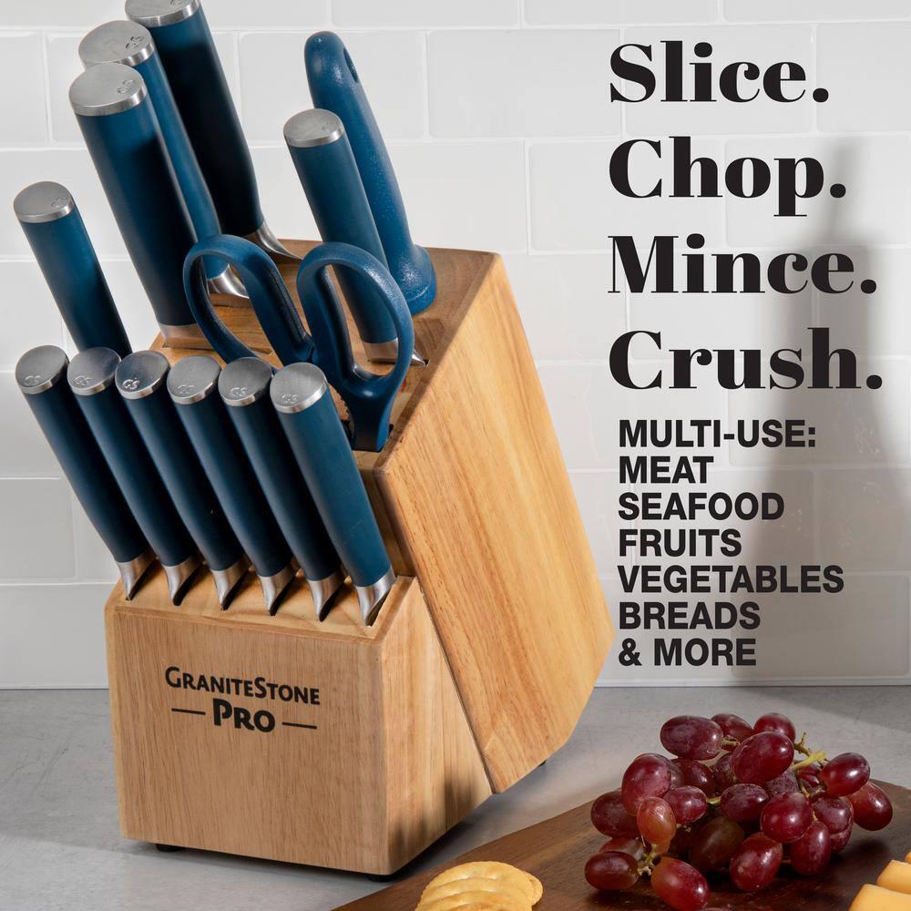 Nutri Blade Pro 14-Piece Stainless Steel Premium Chef Knife Set with Knife Block in Blue