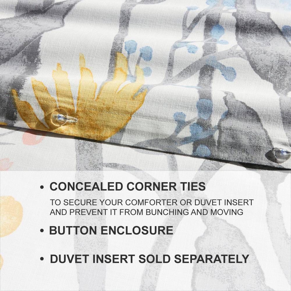 2-Piece Washed Denim Botanical Twin Duvet Cover Set