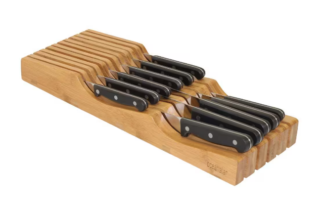 In-Drawer Bamboo Knife Organizer 2.25 in. x 6.12 in. x 17 in.