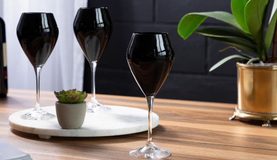 V-Shaped Water Glasses Black with Clear Stem Set of 6 10 oz.