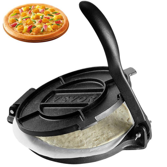 Cast Iron Tortilla Press, Tortilla and Roti Maker with Pre-Seasoned Paracone Maker with 100-Piece Tawa, Black 10in.