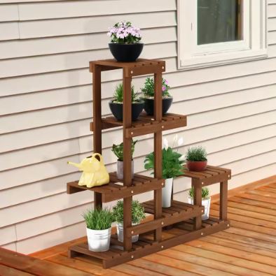 Tioman Natural Color Hardwood Flower Stand Accent Shelf