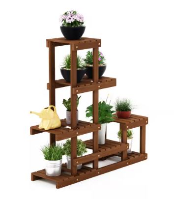 Tioman Natural Color Hardwood Flower Stand Accent Shelf