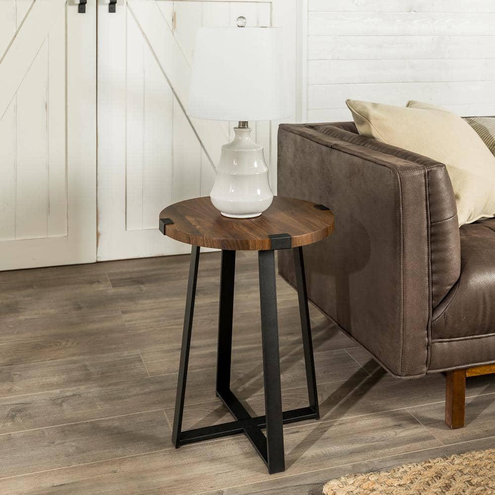 Rustic Oak Rustic Urban Industrial Wood and Metal Wrap Round Accent Side Table 18 in.