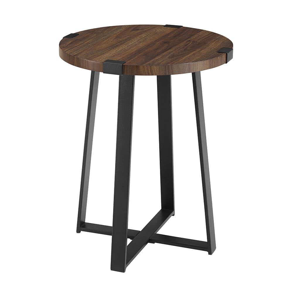 Rustic Oak Rustic Urban Industrial Wood and Metal Wrap Round Accent Side Table 18 in.