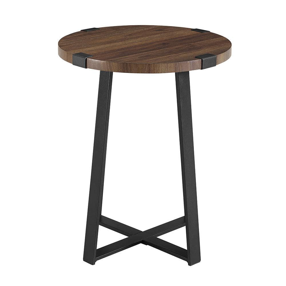 Rustic Oak Rustic Urban Industrial Wood and Metal Wrap Round Accent Side Table 18 in.