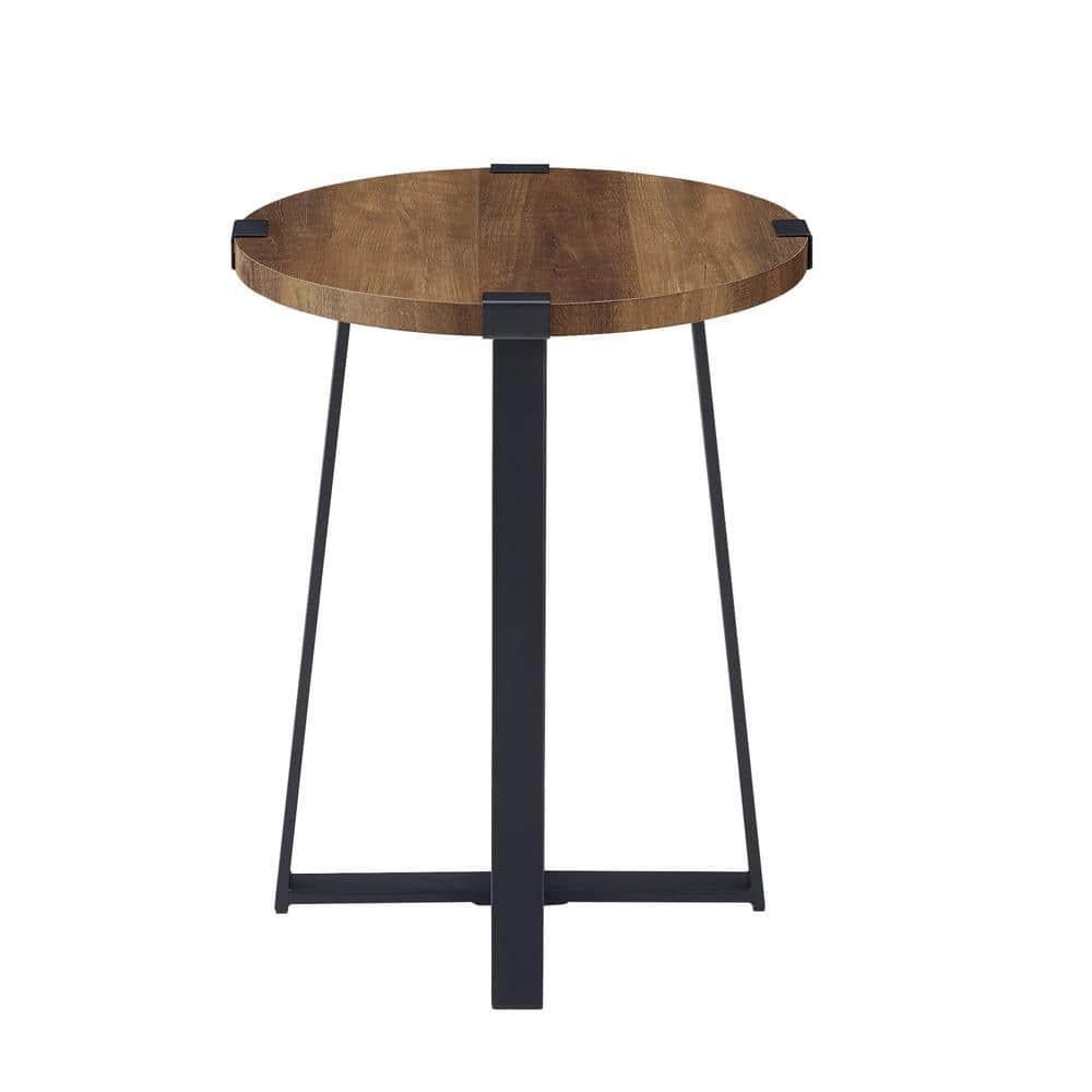 Rustic Oak Rustic Urban Industrial Wood and Metal Wrap Round Accent Side Table 18 in.