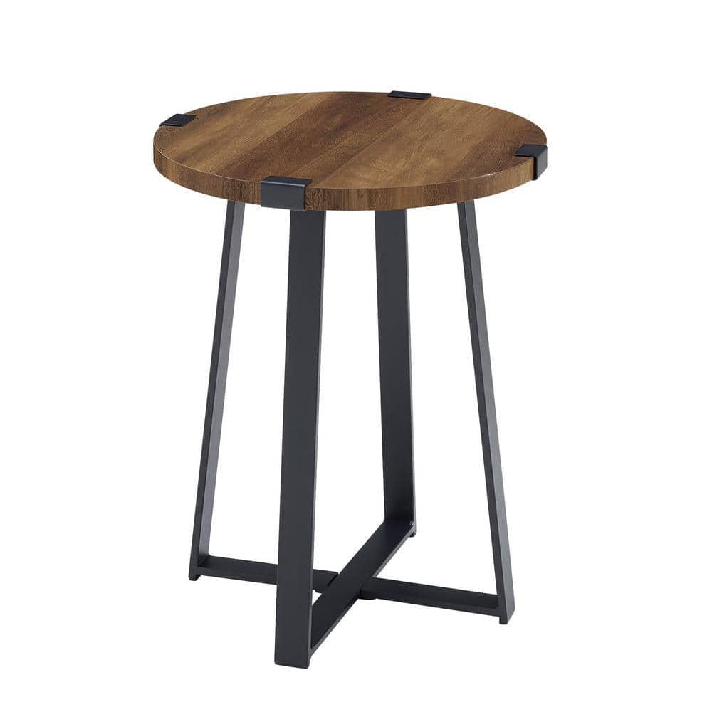 Rustic Oak Rustic Urban Industrial Wood and Metal Wrap Round Accent Side Table 18 in.