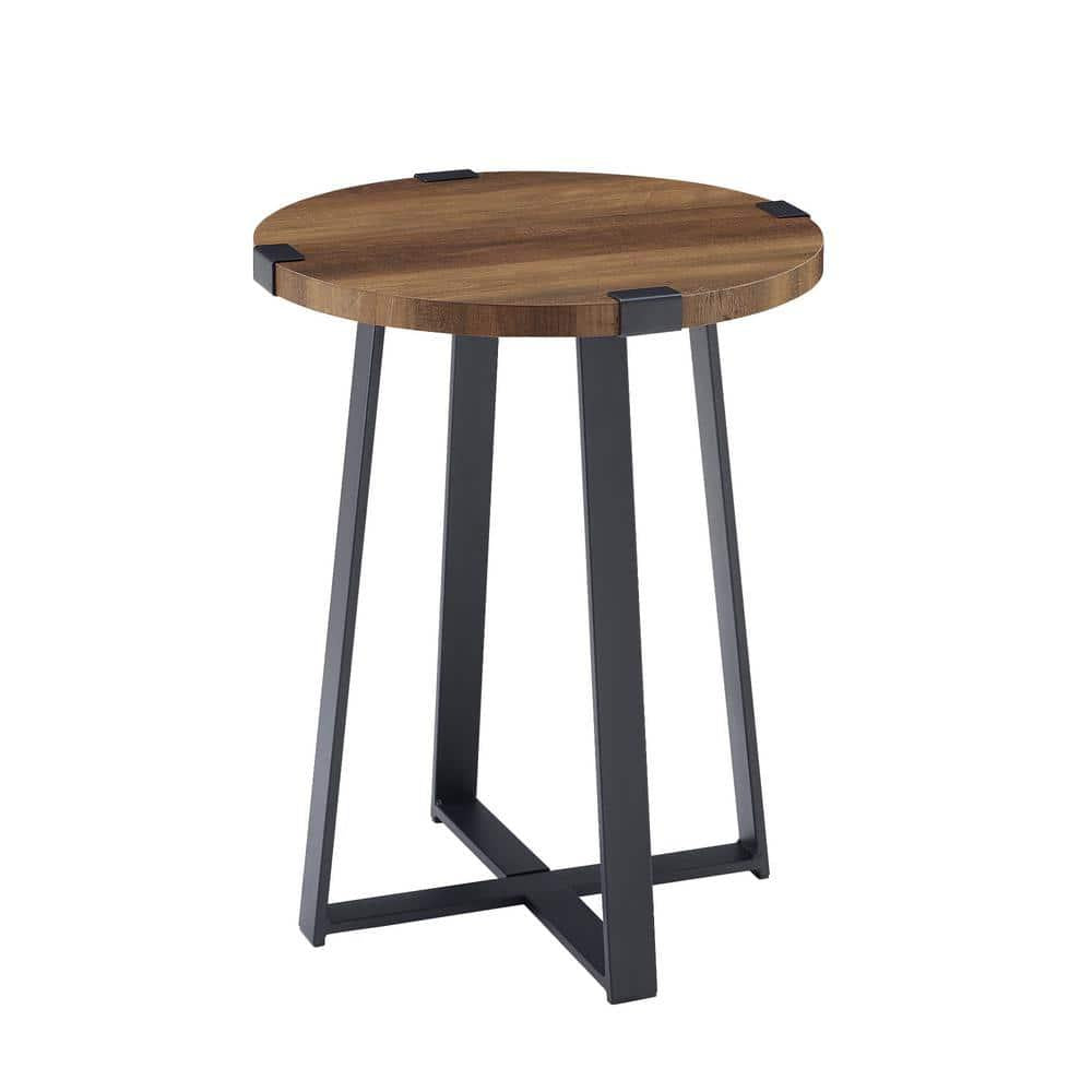 Rustic Oak Rustic Urban Industrial Wood and Metal Wrap Round Accent Side Table 18 in.