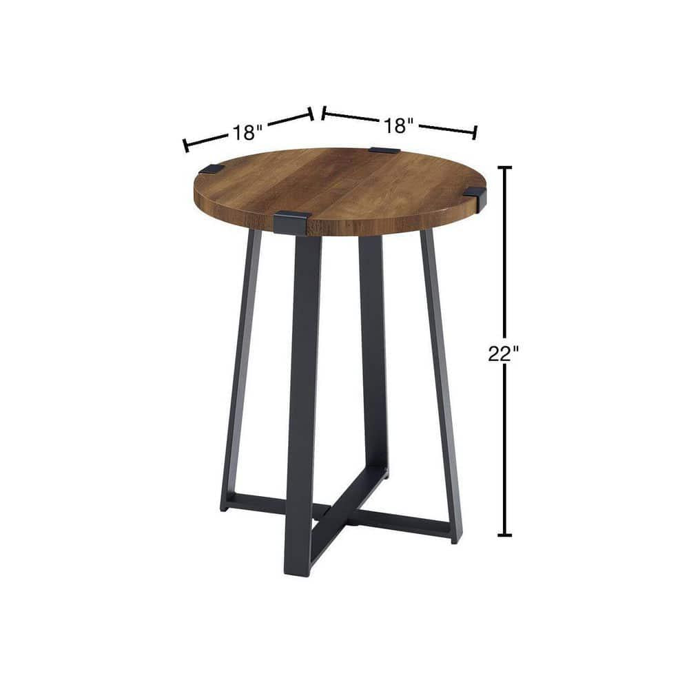 Rustic Oak Rustic Urban Industrial Wood and Metal Wrap Round Accent Side Table 18 in.