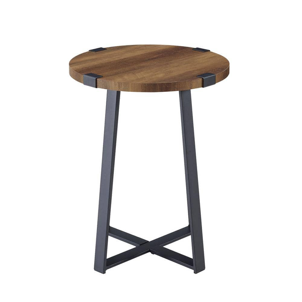 Rustic Oak Rustic Urban Industrial Wood and Metal Wrap Round Accent Side Table 18 in.