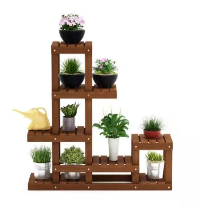 Tioman Natural Color Hardwood Flower Stand Accent Shelf