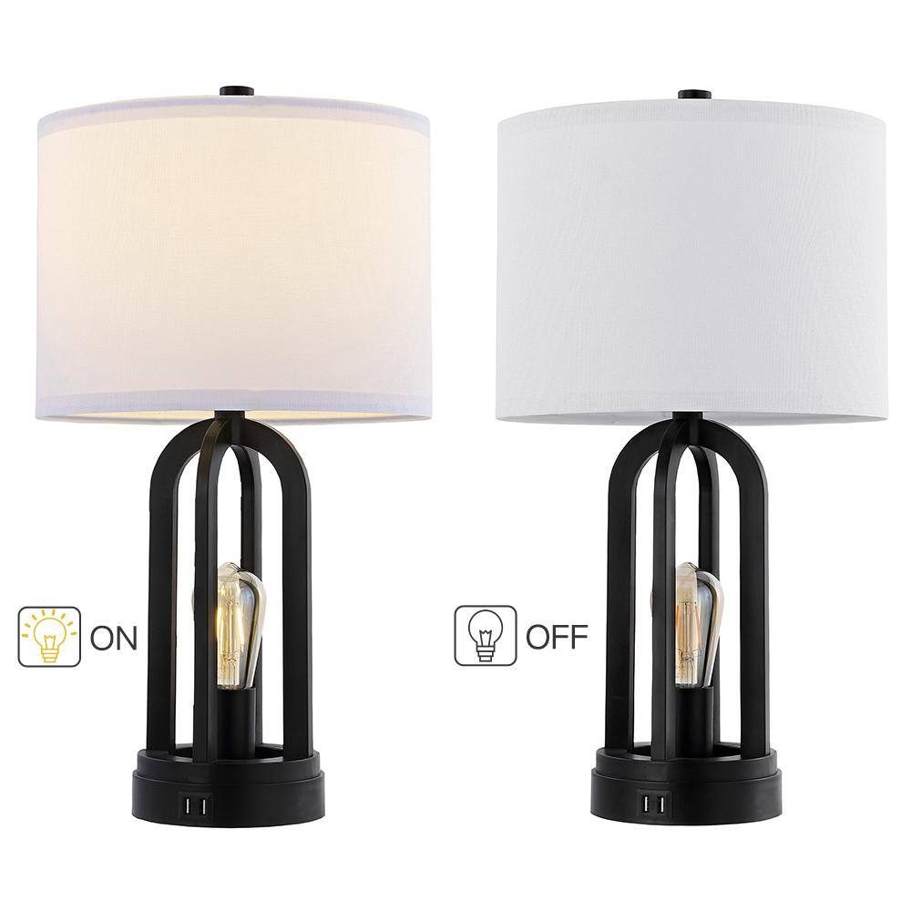 Black Table Lamp with USB Port and Nightlight, LED Bulbs Included (Set of 2) 22 .75 in.