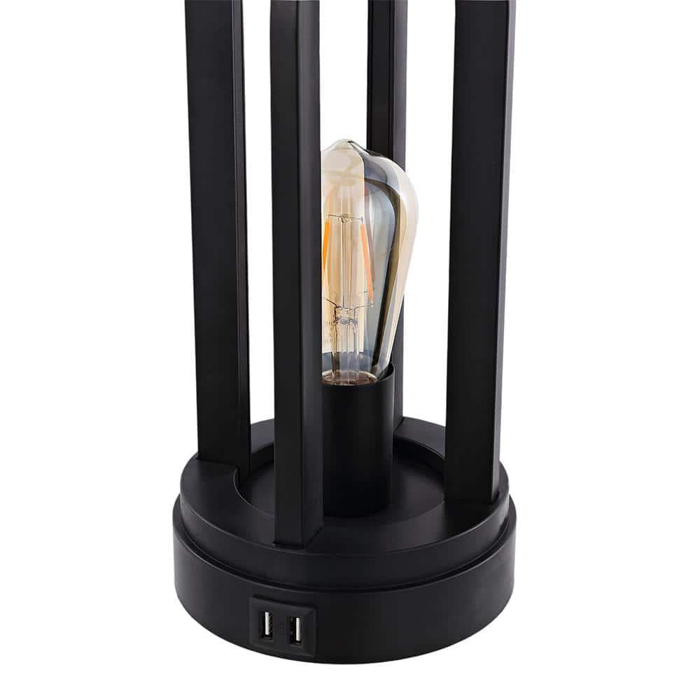 Black Table Lamp with USB Port and Nightlight, LED Bulbs Included (Set of 2) 22 .75 in.