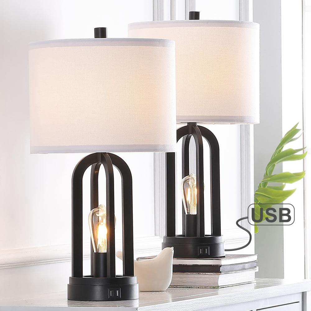 Black Table Lamp with USB Port and Nightlight, LED Bulbs Included (Set of 2) 22 .75 in.