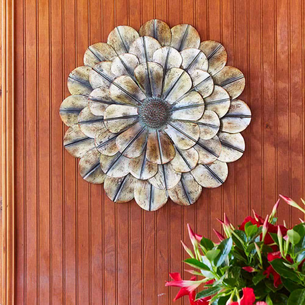 Flower Metal Wall Outdoor Decor, Copper 23 in. H