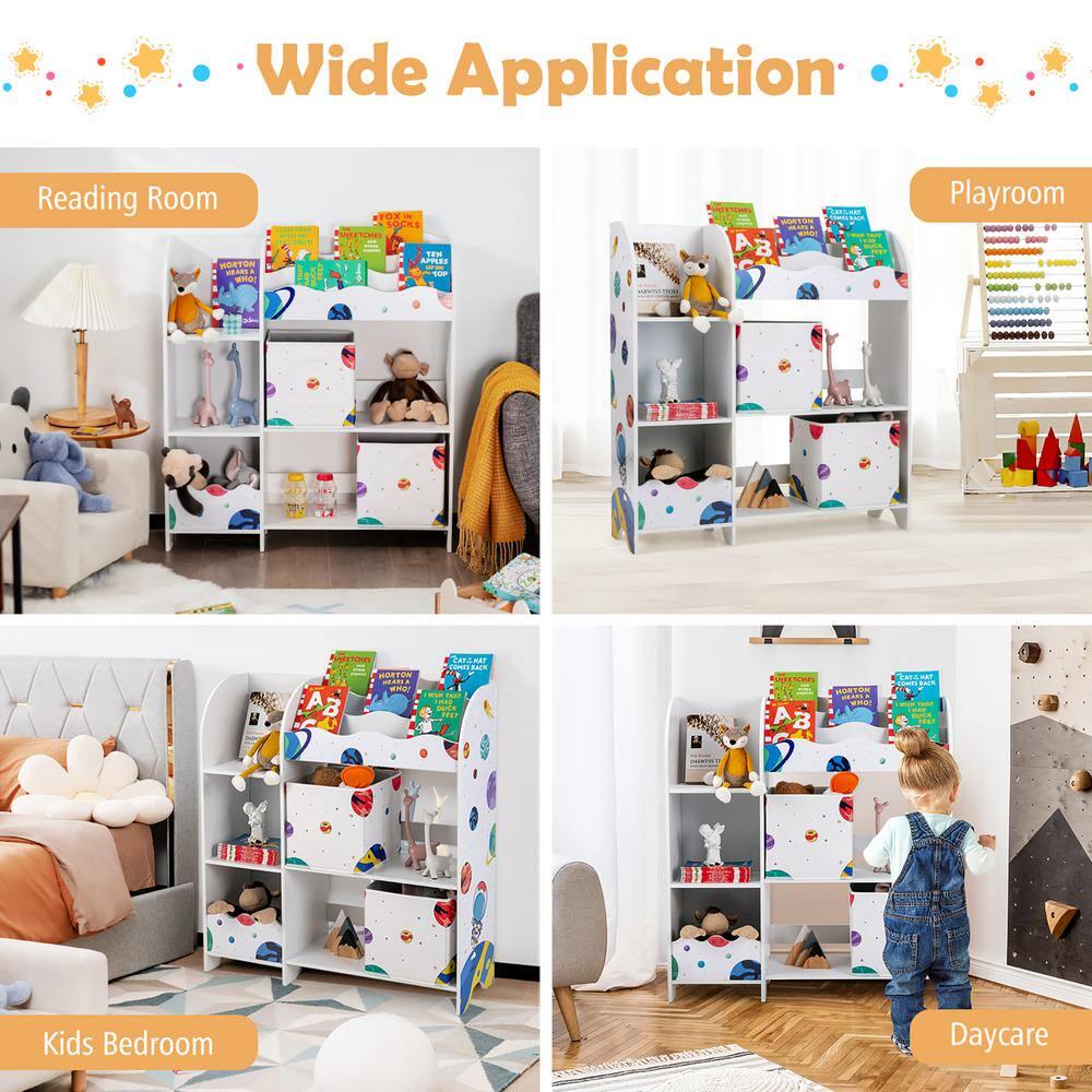 White Bookcase Kids Toy Organizer Children Wooden Storage Cabinet w/Storage Bins 36.5 in.