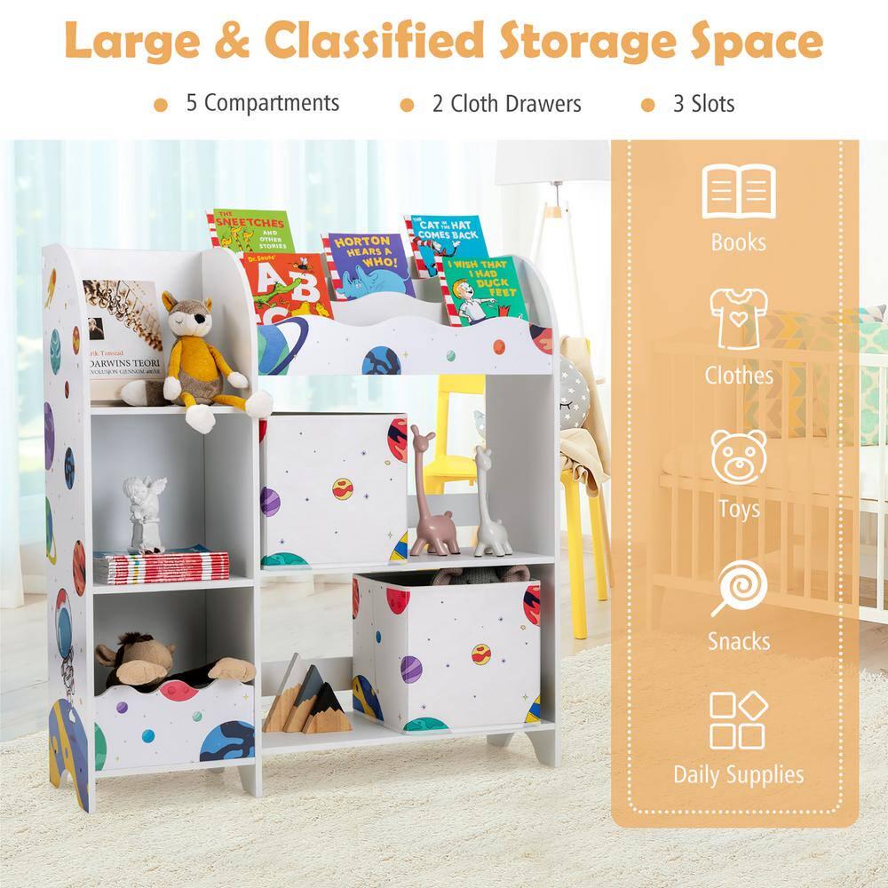 White Bookcase Kids Toy Organizer Children Wooden Storage Cabinet w/Storage Bins 36.5 in.