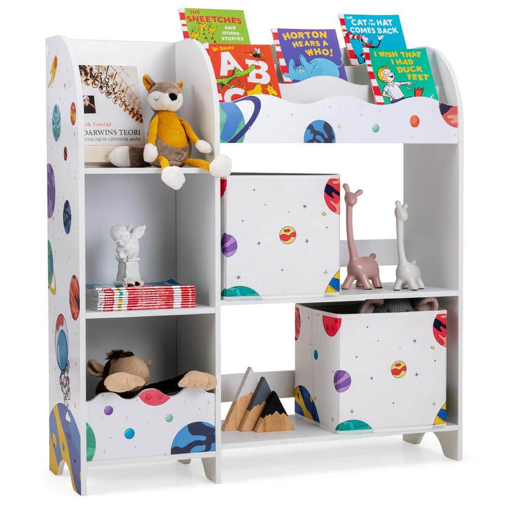 White Bookcase Kids Toy Organizer Children Wooden Storage Cabinet w/Storage Bins 36.5 in.