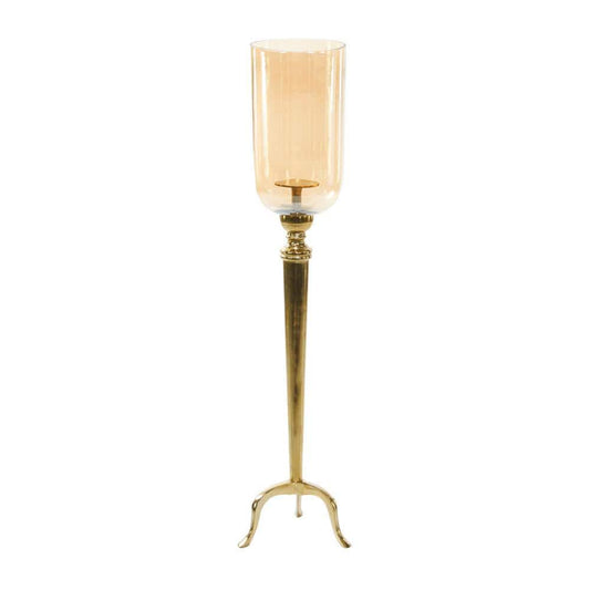 Gold Aluminum Metal Single Candle Hurricane Lamp 38 in.