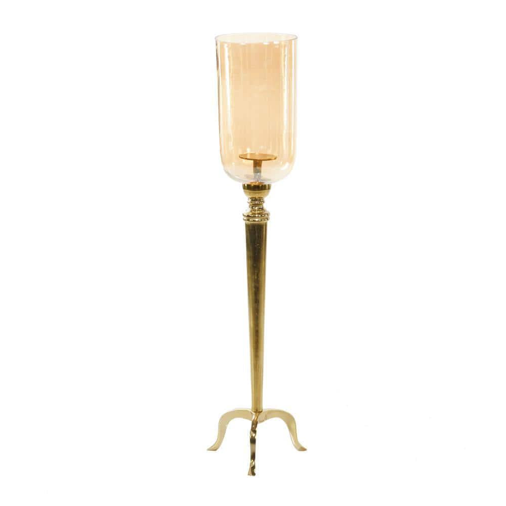 Gold Aluminum Metal Single Candle Hurricane Lamp 38 in.