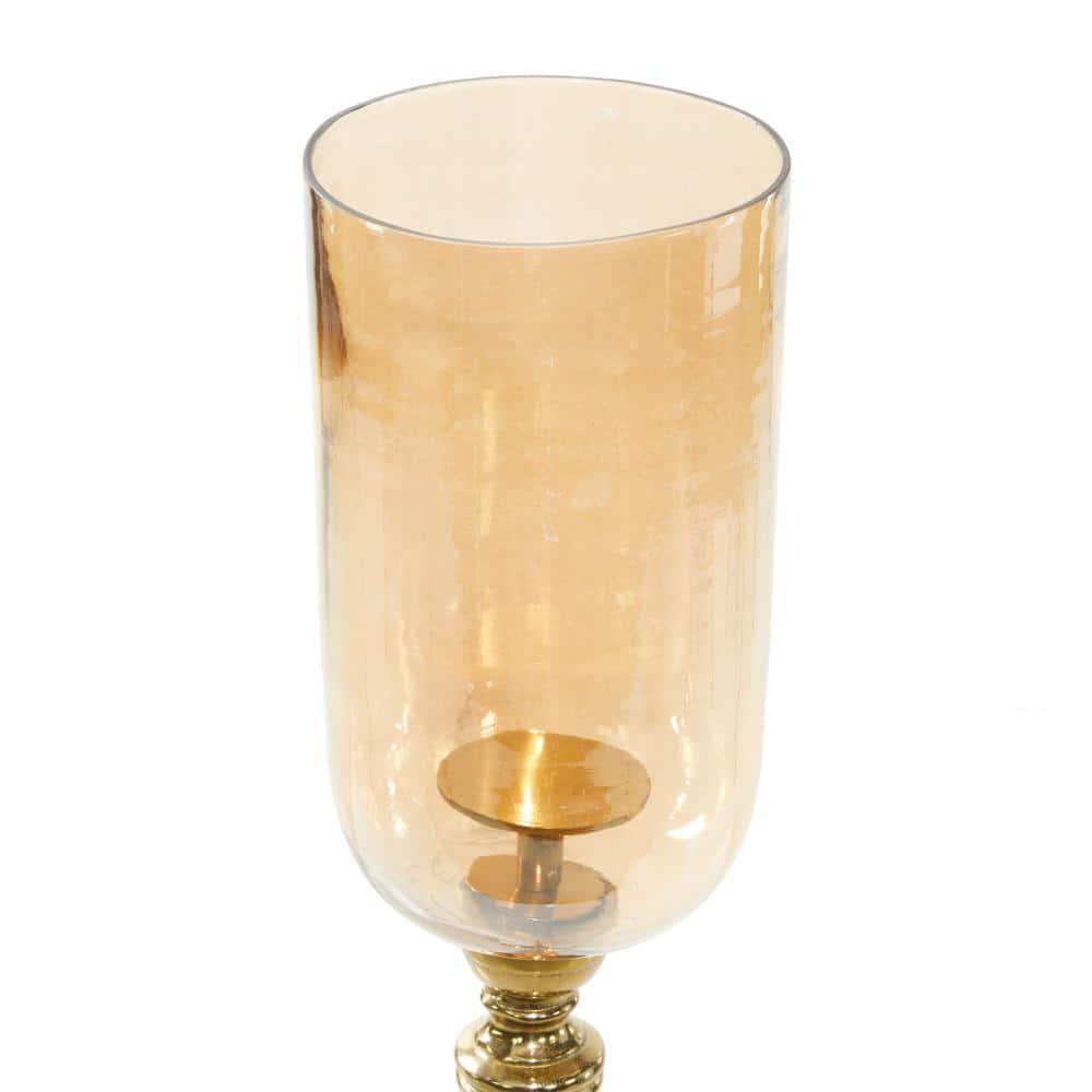 Gold Aluminum Metal Single Candle Hurricane Lamp 38 in.