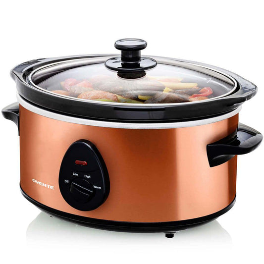 Stainless Steel Electric Slow Cooker with Heat-Tempered Glass Lid, Adjustable Temperature Control 3.7 Qt.