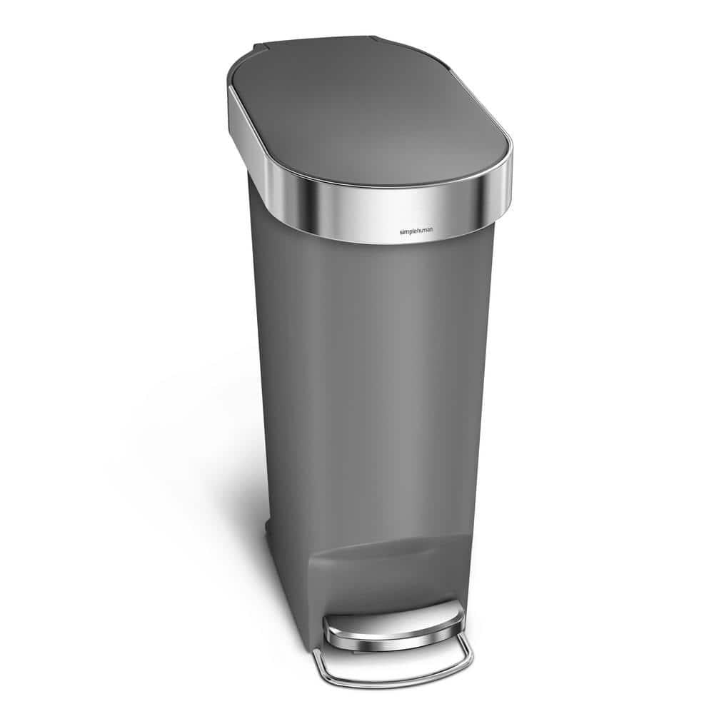 Gray Plastic Slim Kitchen Step Trash Can 40 l/10.6 Gal.