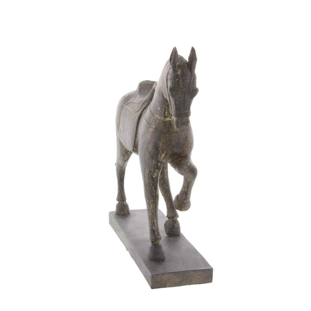 Brown Polystone Prancing Horse Sculpture 4 in. x 15 in.