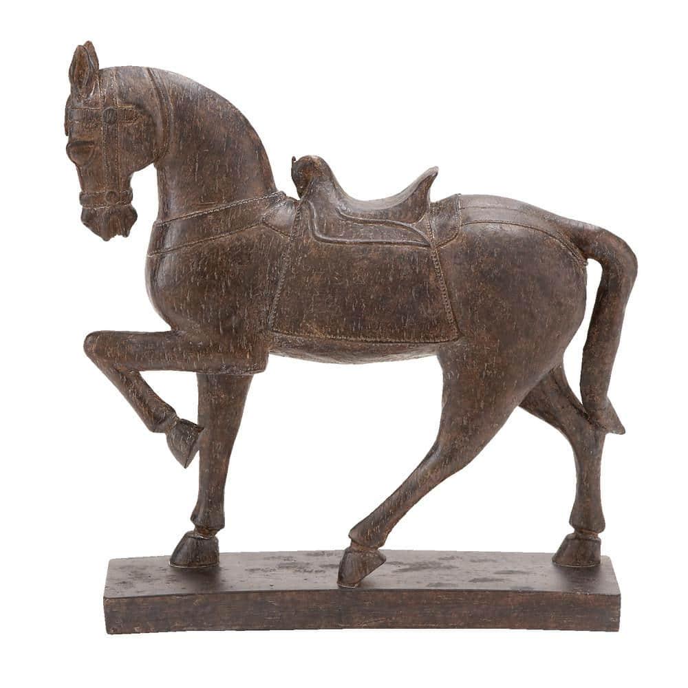 Brown Polystone Prancing Horse Sculpture 4 in. x 15 in.