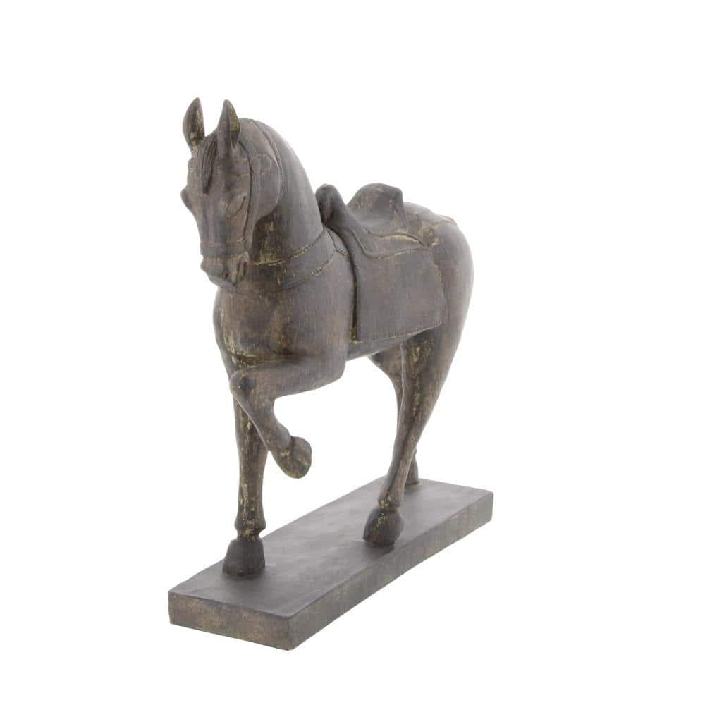 Brown Polystone Prancing Horse Sculpture 4 in. x 15 in.