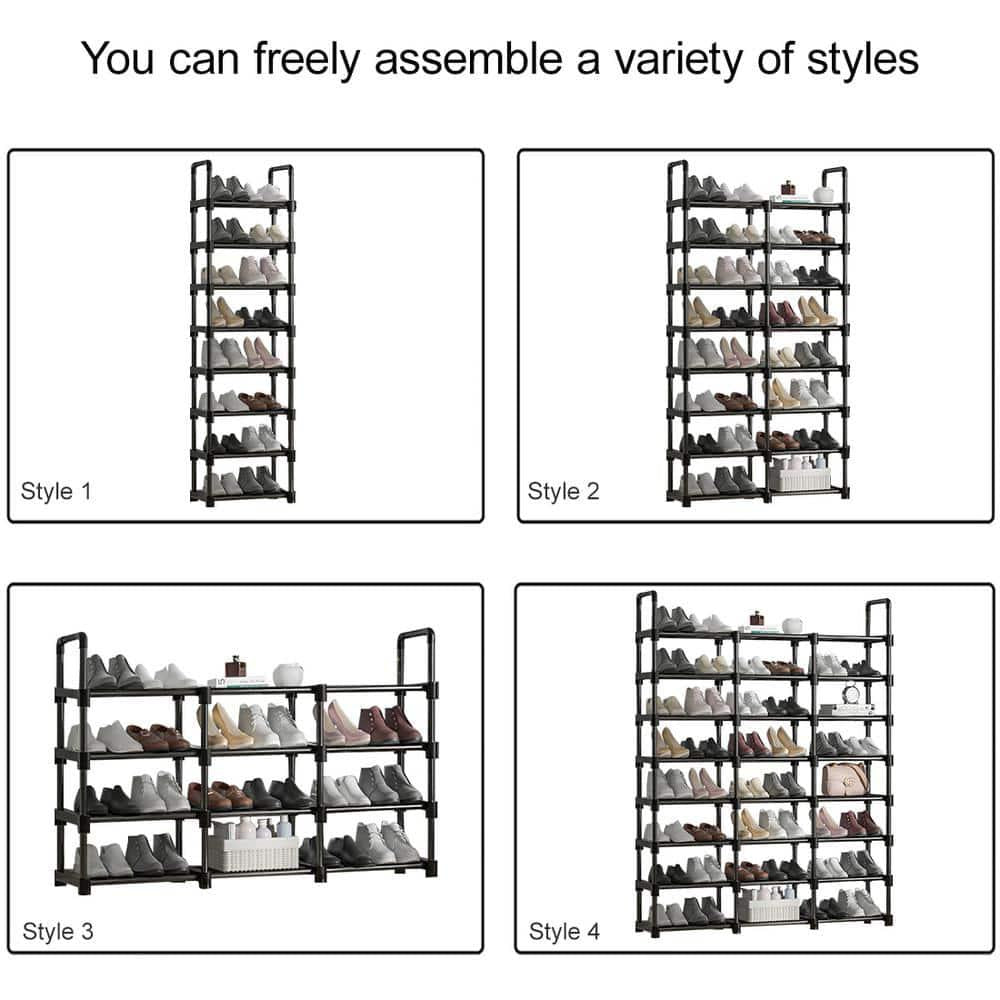 Black Metal Shoe Rack 57 in. H 48-Pair 8-Tier