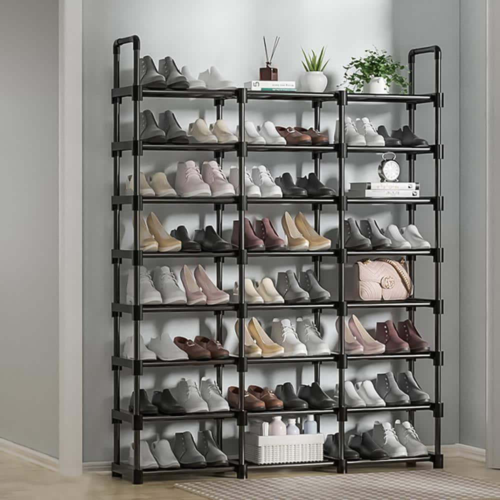Black Metal Shoe Rack 57 in. H 48-Pair 8-Tier