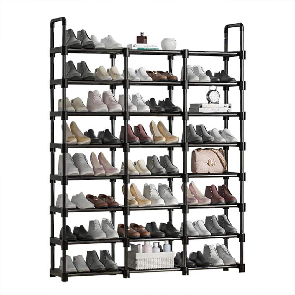 Black Metal Shoe Rack 57 in. H 48-Pair 8-Tier