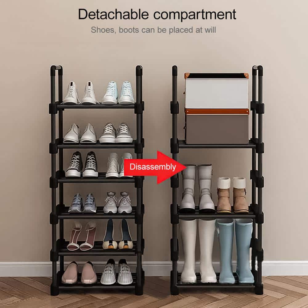 Black Metal Shoe Rack 57 in. H 48-Pair 8-Tier