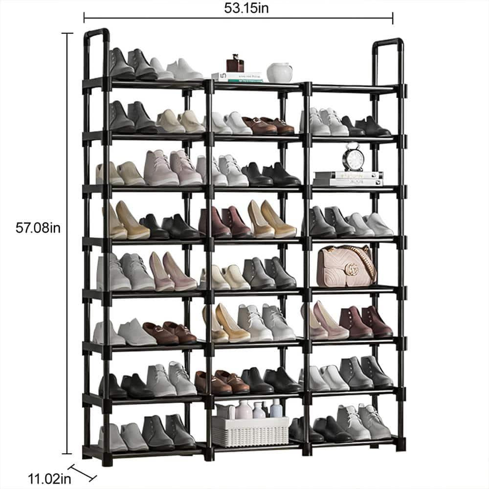 Black Metal Shoe Rack 57 in. H 48-Pair 8-Tier