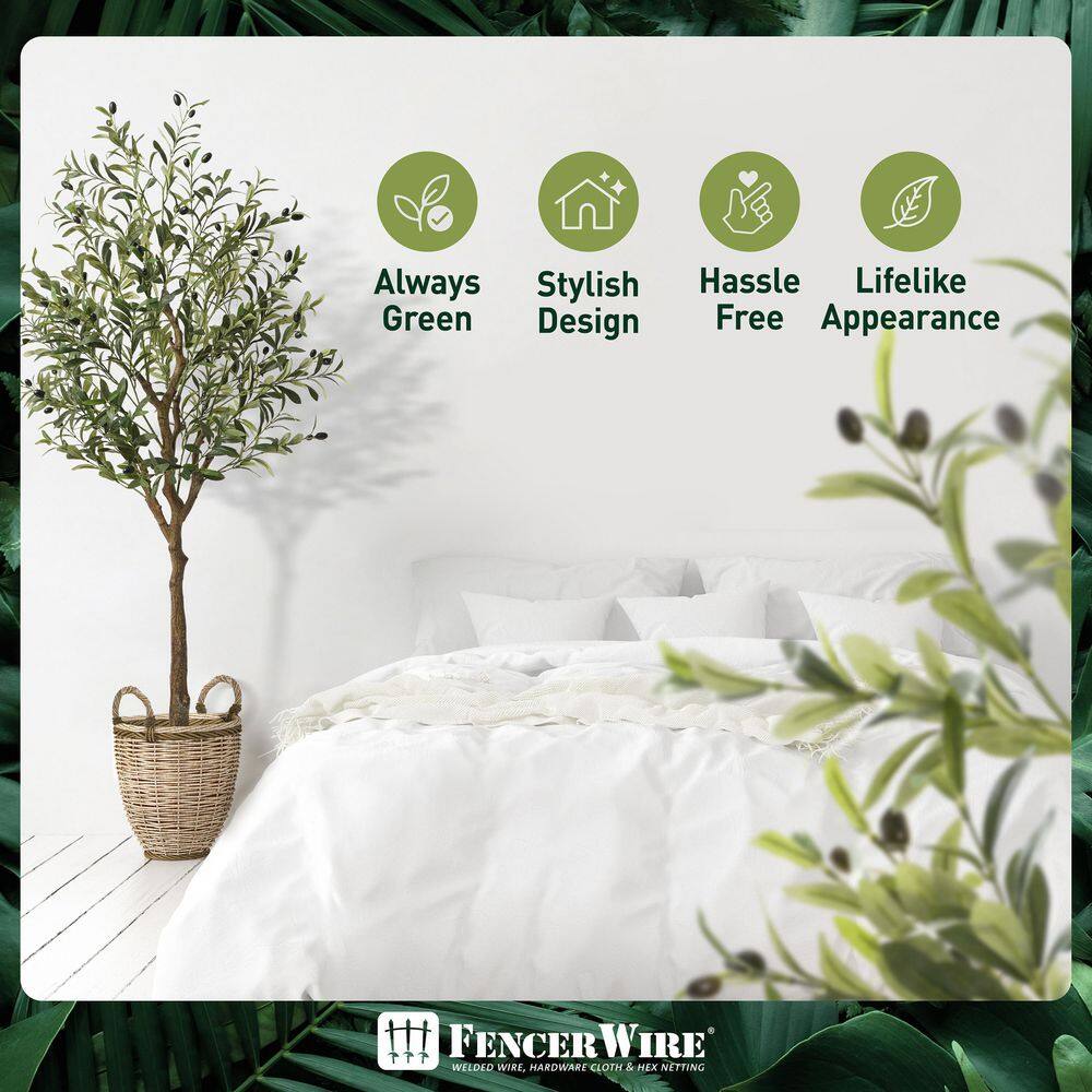 Green Artificial Olive Tree, Faux Plant in Pot for Indoor Home Office Modern Decoration Housewarming Gift 7 ft.