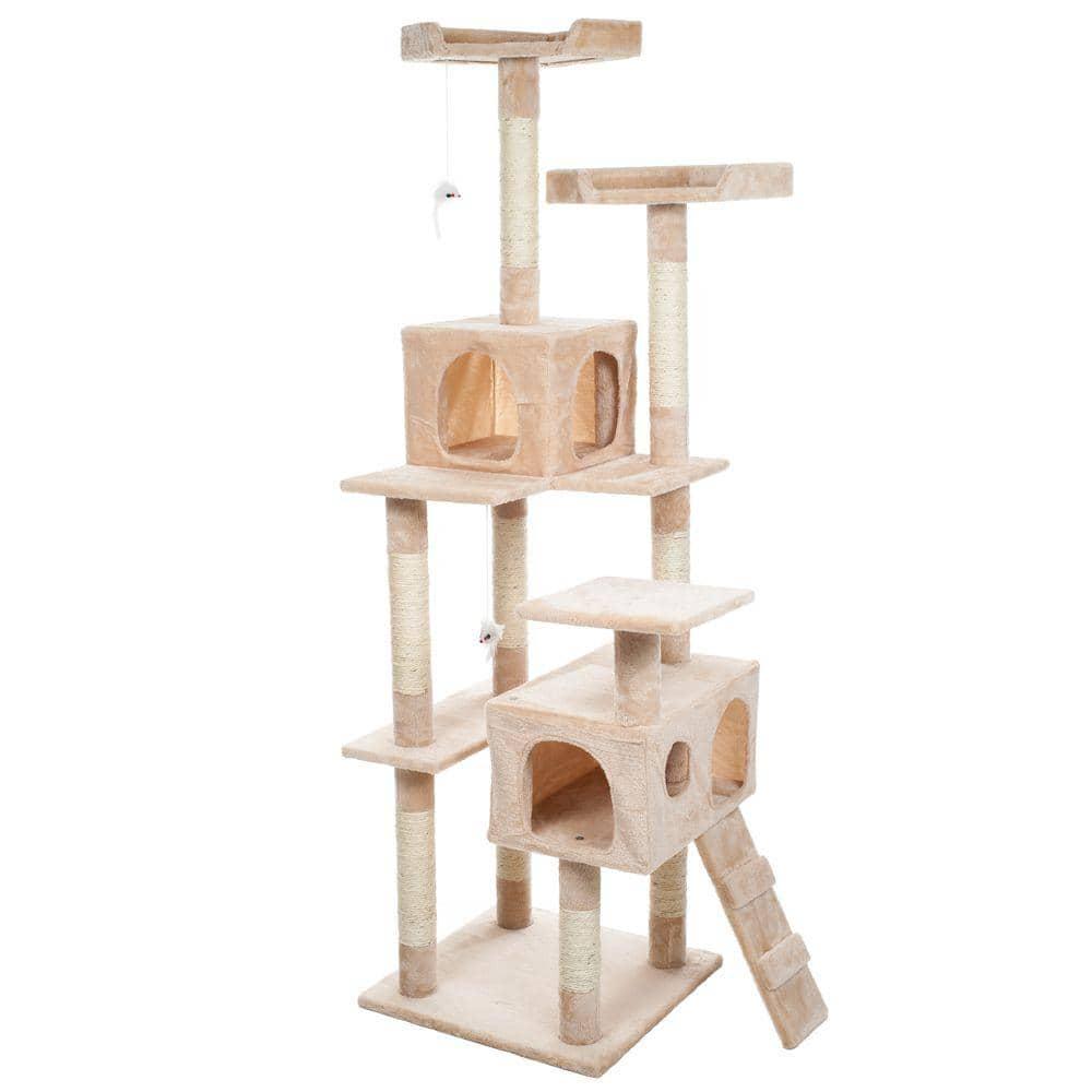 Beige Skyscraper Sleep and Play Cat Tree 66.25 in.