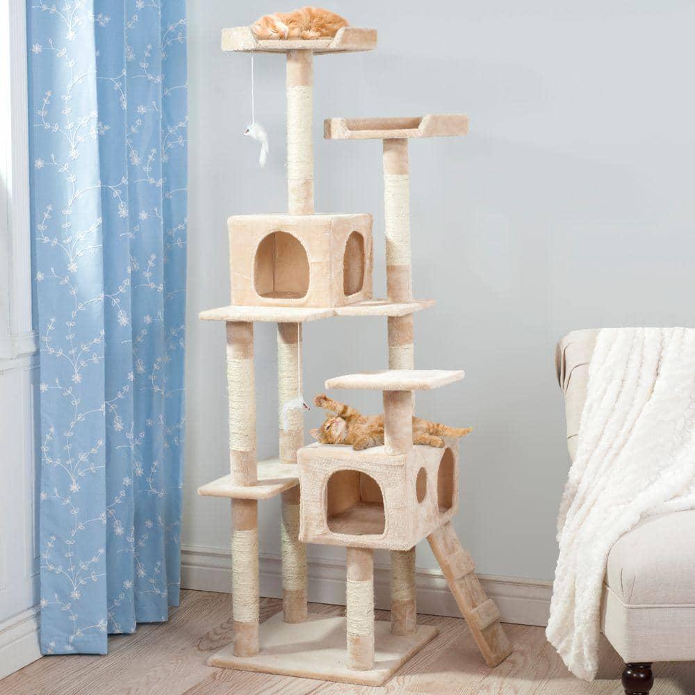 Beige Skyscraper Sleep and Play Cat Tree 66.25 in.