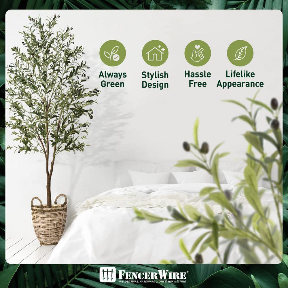 Green Artificial Olive Tree, Faux Plant in Pot for Indoor Home Office Modern Decoration Housewarming Gift 7 ft.