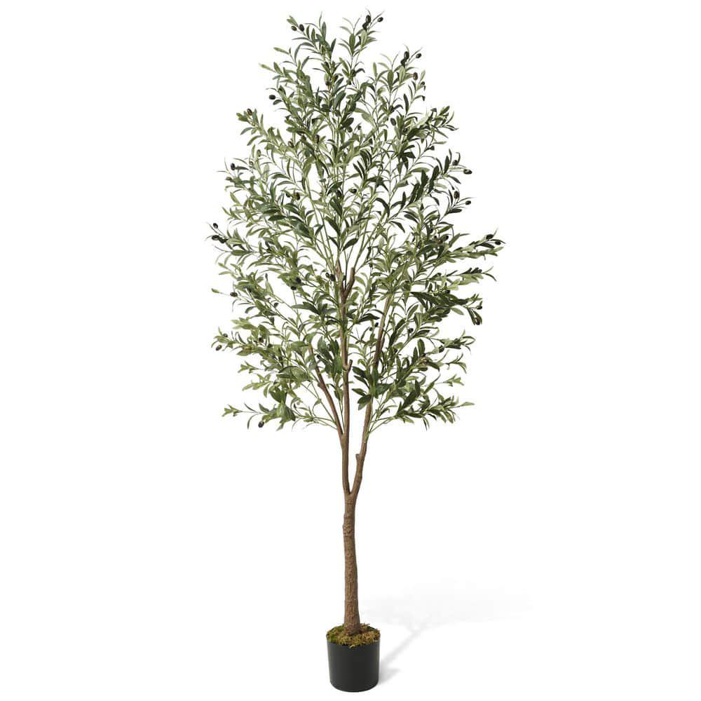 Green Artificial Olive Tree, Faux Plant in Pot for Indoor Home Office Modern Decoration Housewarming Gift 7 ft.