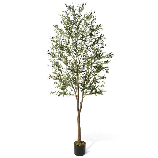 Green Artificial Olive Tree, Faux Plant in Pot for Indoor Home Office Modern Decoration Housewarming Gift 7 ft.